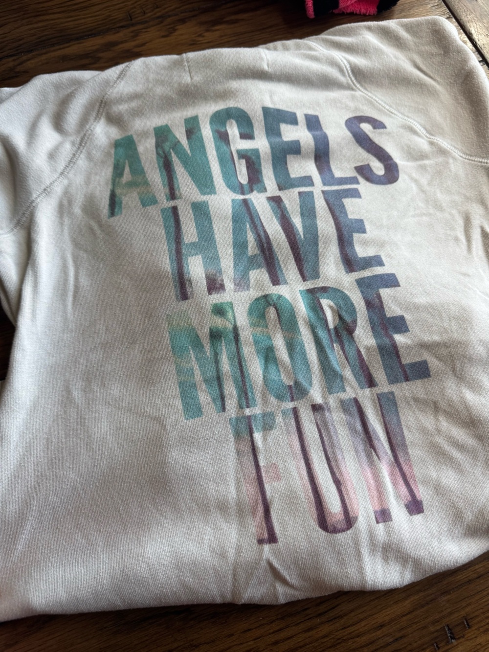 Victoria's Secret Cream Crewneck Sweatshirt with Teal & Purple Graphic